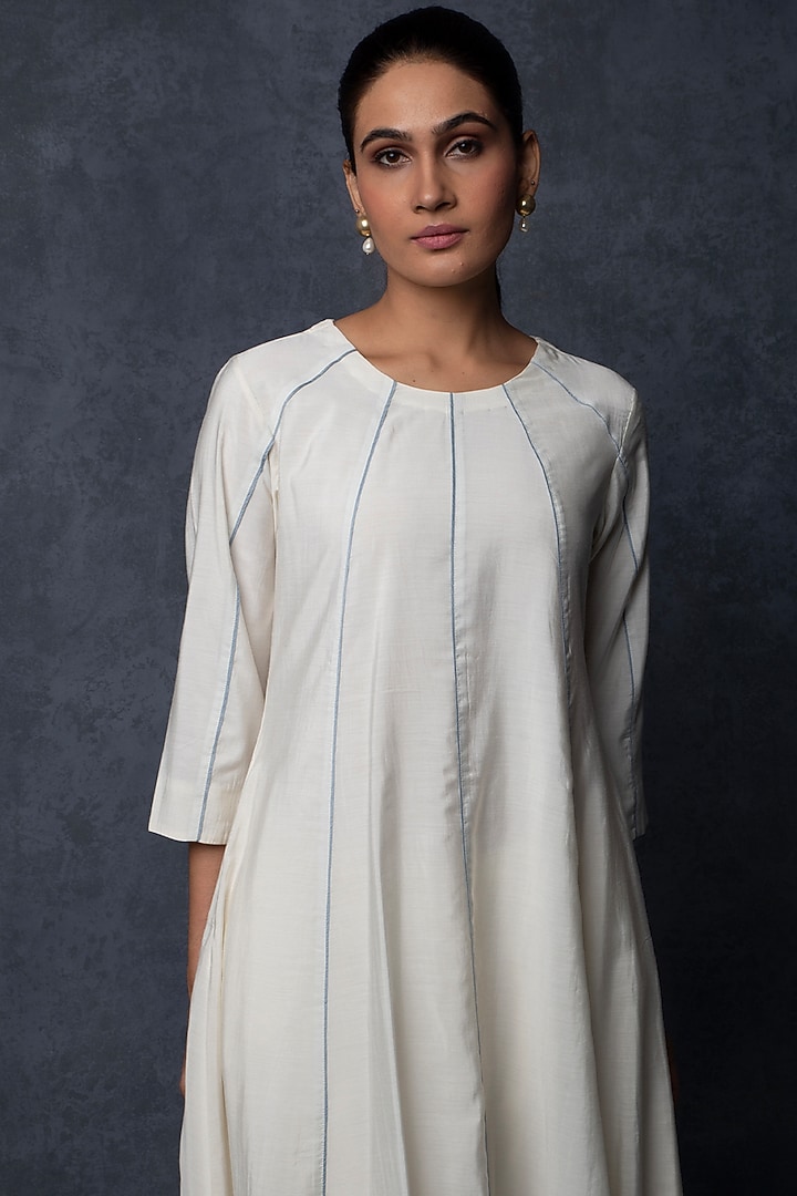 Ivory Chanderi Embellished Panelled Party Wear Anarkali Set by Tulsi at Pernia's Pop Up Shop