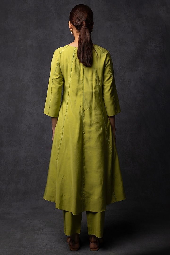 Leaf Green Chanderi Embellished Panelled Party Wear Anarkali Set by Tulsi at Pernia's Pop Up Shop