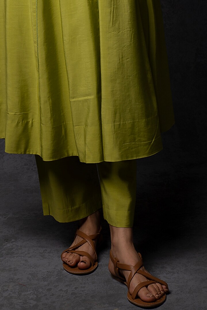 Leaf Green Chanderi Embellished Panelled Party Wear Anarkali Set by Tulsi at Pernia's Pop Up Shop