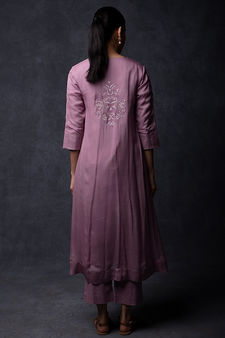 Lavender Silk Embellished A-Line Kurta Set by Tulsi at Pernia's Pop Up Shop