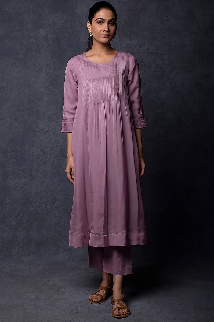 Lavender Silk Embellished A-Line Kurta Set by Tulsi at Pernia's Pop Up Shop