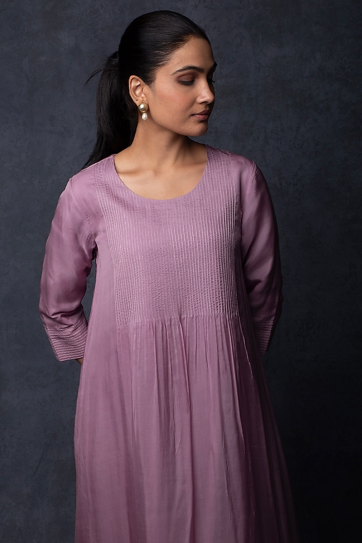 Lavender Silk Embellished A-Line Kurta Set by Tulsi at Pernia's Pop Up Shop