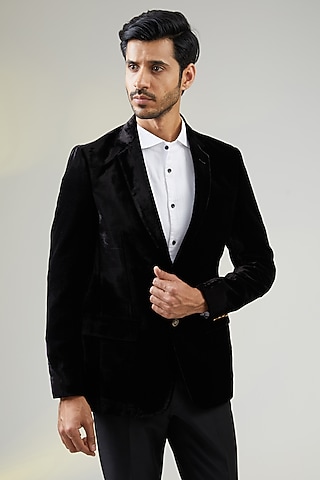 Black Velvet & Polyester Blazer by TushPosh
