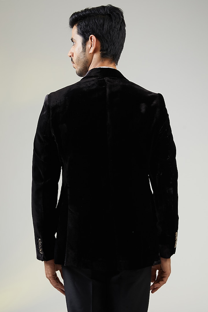 Black Velvet & Polyester Blazer by TushPosh at Pernia's Pop Up Shop