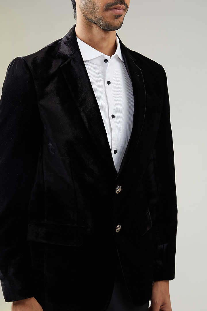 Black Velvet & Polyester Blazer by TushPosh at Pernia's Pop Up Shop