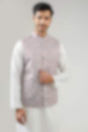 White Velvet Digital Printed Bundi Jacket by TushPosh