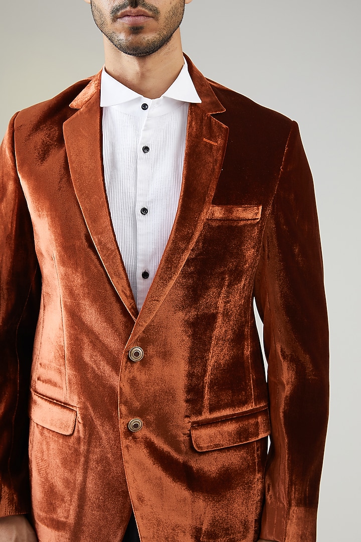 Rust Velvet Blazer by TushPosh at Pernia's Pop Up Shop