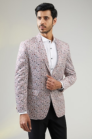 White Velvet Digital Printed Blazer by TushPosh