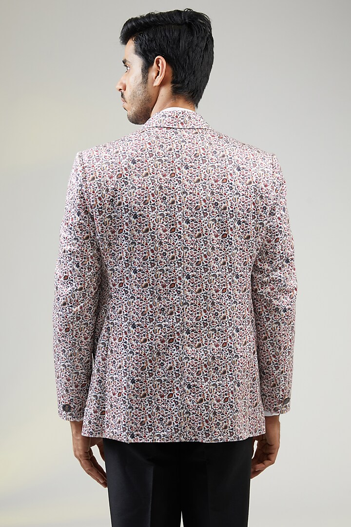 White Velvet Digital Printed Blazer by TushPosh at Pernia's Pop Up Shop