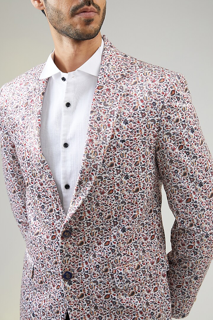 White Velvet Digital Printed Blazer by TushPosh at Pernia's Pop Up Shop