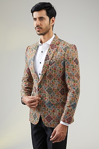 Beige Polyester Blazer by TushPosh