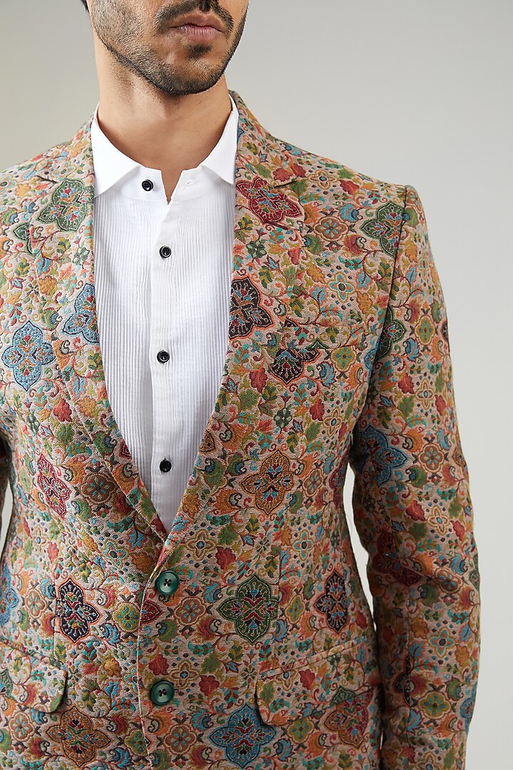 Beige Polyester Blazer by TushPosh at Pernia's Pop Up Shop