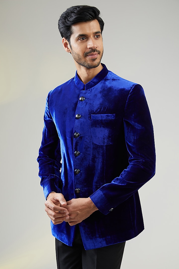 Blue Velvet Bandhgala Jacket by TushPosh