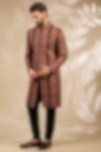 Black Viscose Thread Embroidered Wedding Sherwani Set by TushPosh at Pernia's Pop Up Shop