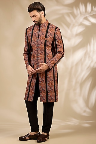 Black Viscose Thread Embroidered Sherwani Set by TushPosh