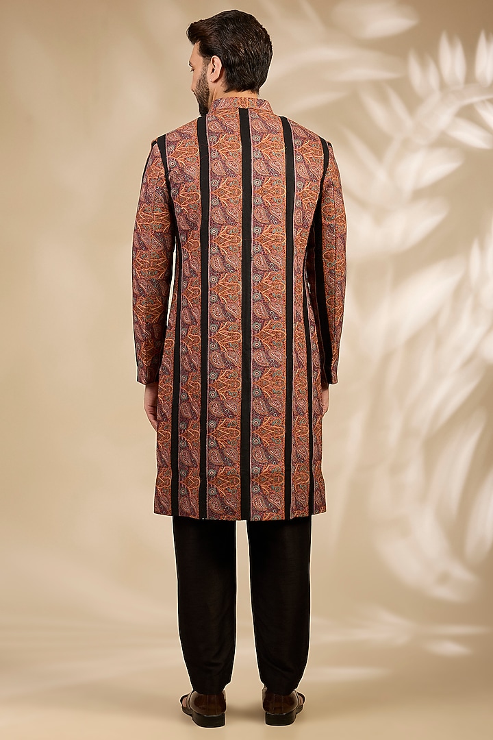 Black Viscose Thread Embroidered Wedding Sherwani Set by TushPosh at Pernia's Pop Up Shop