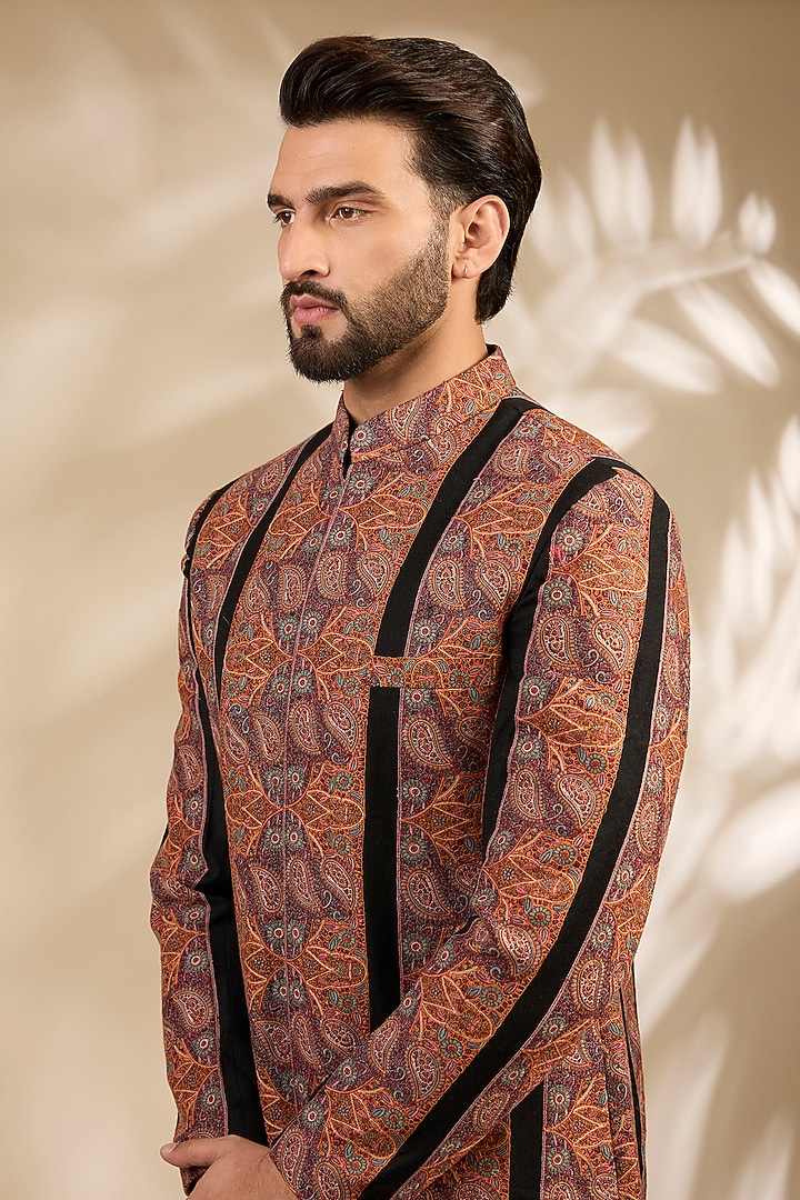 Black Viscose Thread Embroidered Wedding Sherwani Set by TushPosh at Pernia's Pop Up Shop