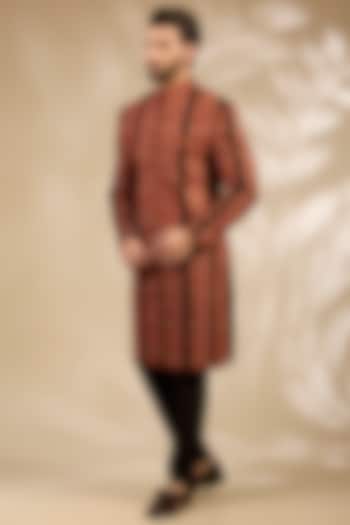 Black Viscose Thread Embroidered Wedding Sherwani Set by TushPosh at Pernia's Pop Up Shop