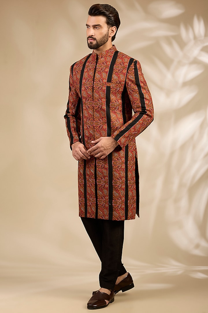 Black Viscose Thread Embroidered Wedding Sherwani Set by TushPosh at Pernia's Pop Up Shop