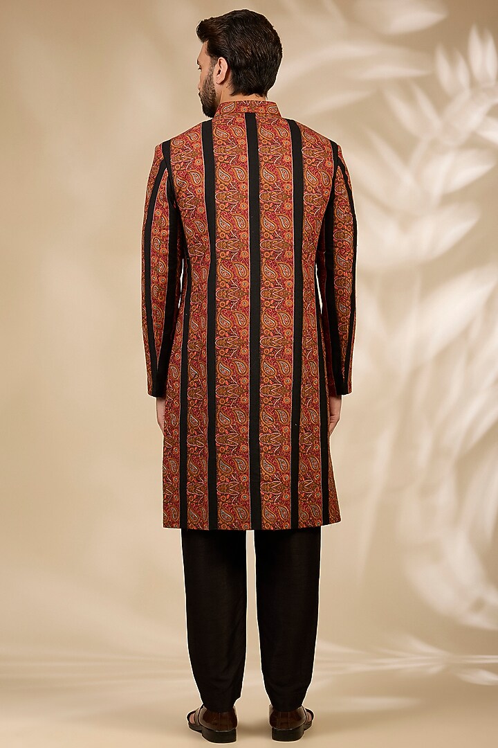 Black Viscose Thread Embroidered Wedding Sherwani Set by TushPosh at Pernia's Pop Up Shop