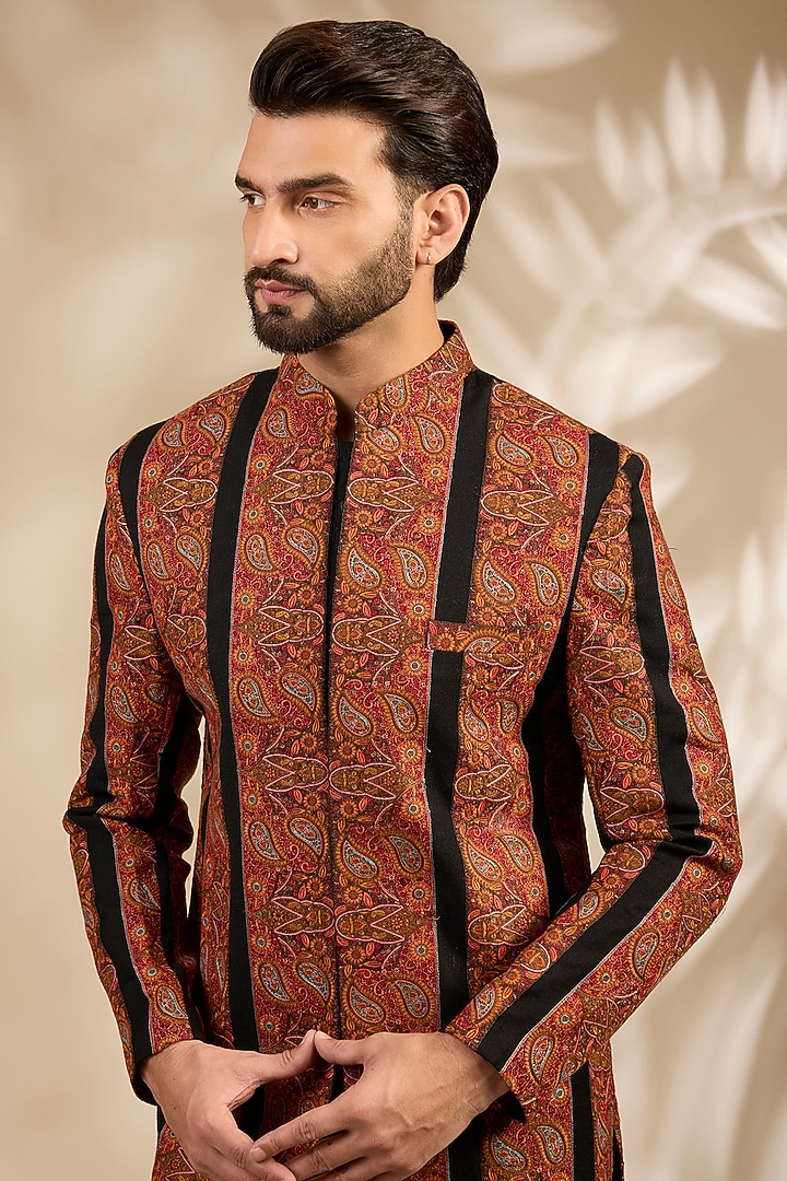 Black Viscose Thread Embroidered Wedding Sherwani Set by TushPosh at Pernia's Pop Up Shop