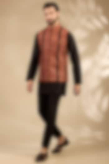 Black Viscose Thread Embroidered Bundi Jacket Set by TushPosh at Pernia's Pop Up Shop