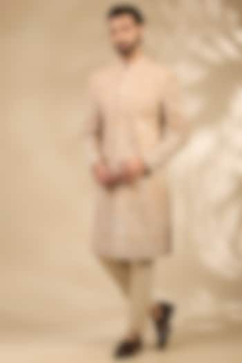 Beige Georgette Embroidered Wedding Sherwani Set by TushPosh at Pernia's Pop Up Shop