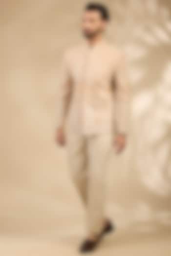 Beige Georgette Thread Embroidered Wedding Bandhgala Set by TushPosh at Pernia's Pop Up Shop