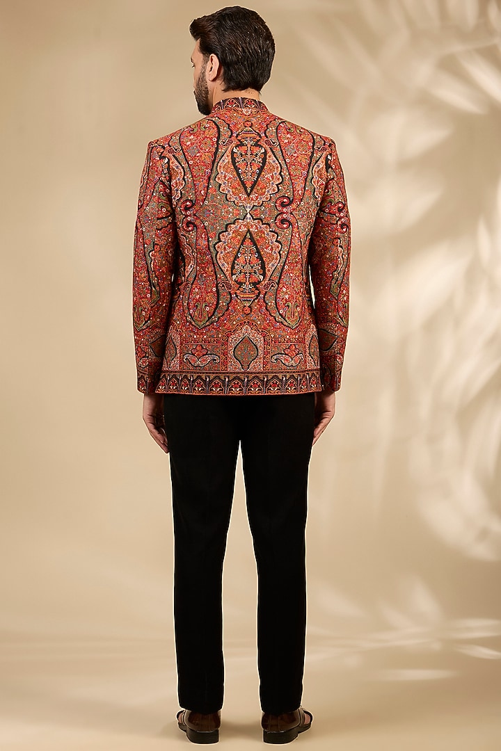 Rust Viscose Thread Embroidered Wedding Bandhgala Set by TushPosh at Pernia's Pop Up Shop