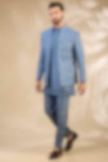 Grey Viscose Embroidered Wedding Bandhgala Set by TushPosh at Pernia's Pop Up Shop