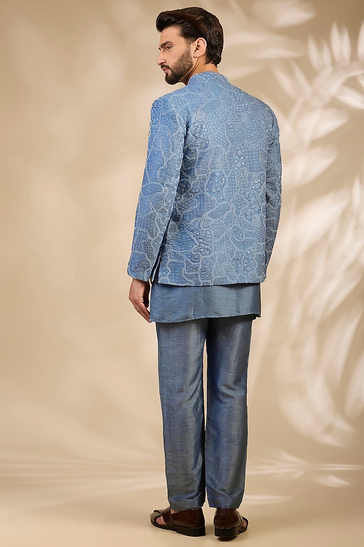 Grey Viscose Embroidered Wedding Bandhgala Set by TushPosh at Pernia's Pop Up Shop