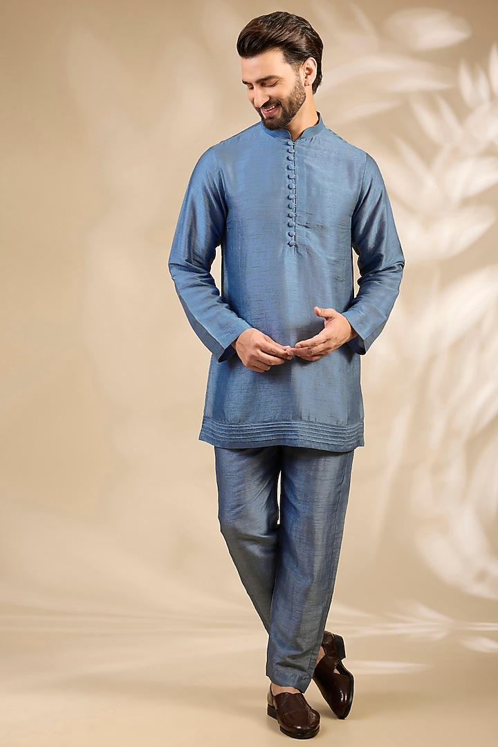 Grey Viscose Embroidered Wedding Bandhgala Set by TushPosh at Pernia's Pop Up Shop