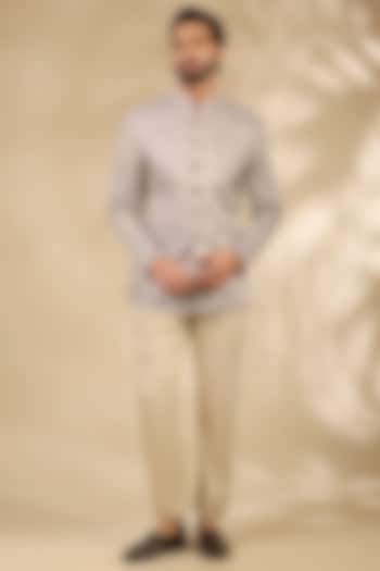 Multi-Colored Viscose Paisley Printed Bandhgala Set by TushPosh at Pernia's Pop Up Shop