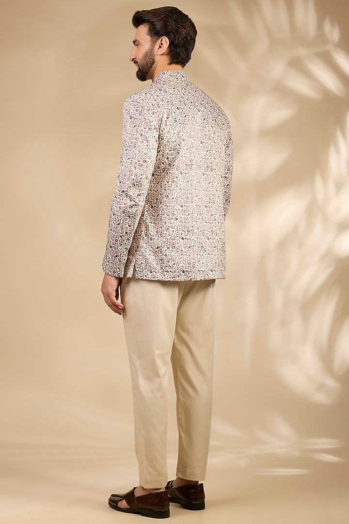 Multi-Colored Viscose Paisley Printed Bandhgala Set by TushPosh at Pernia's Pop Up Shop