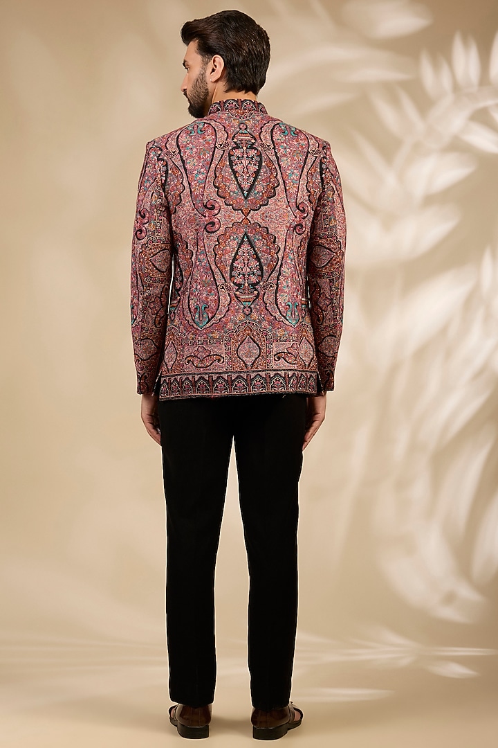 Multi-Colored Viscose Thread Embroidered Wedding Bandhgala Set by TushPosh at Pernia's Pop Up Shop