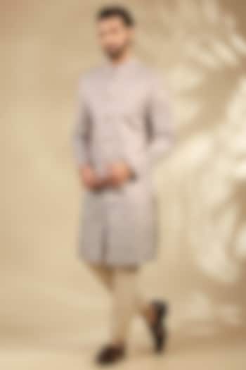 Beige Viscose Paisley Printed Wedding Sherwani Set by TushPosh at Pernia's Pop Up Shop