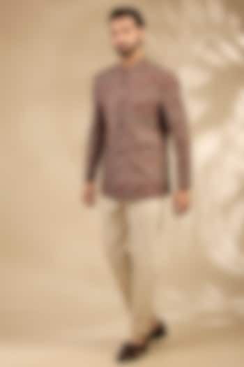 Beige Viscose Bandhgala Set by TushPosh at Pernia's Pop Up Shop