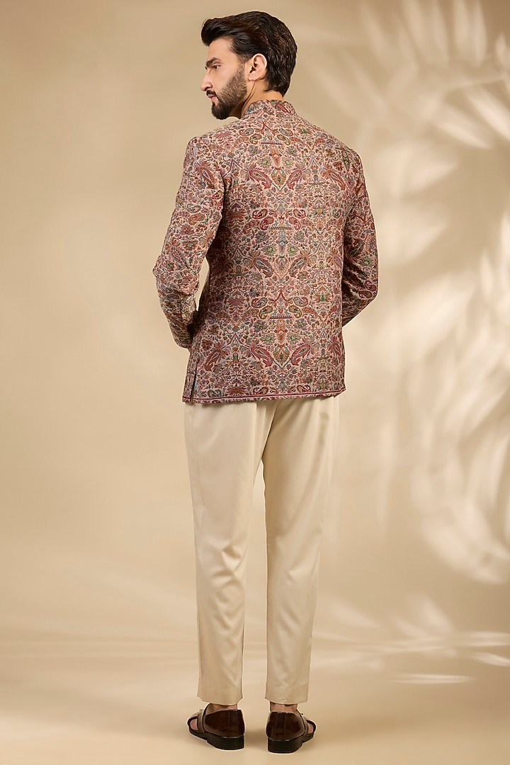 Beige Viscose Bandhgala Set by TushPosh at Pernia's Pop Up Shop