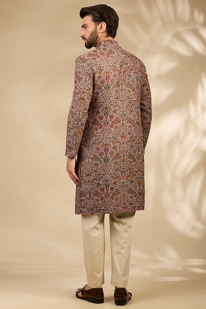 Beige Viscose Wedding Sherwani Set by TushPosh at Pernia's Pop Up Shop