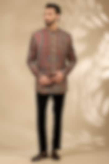 Black Viscose & Polywool Sherwani Set by TushPosh at Pernia's Pop Up Shop