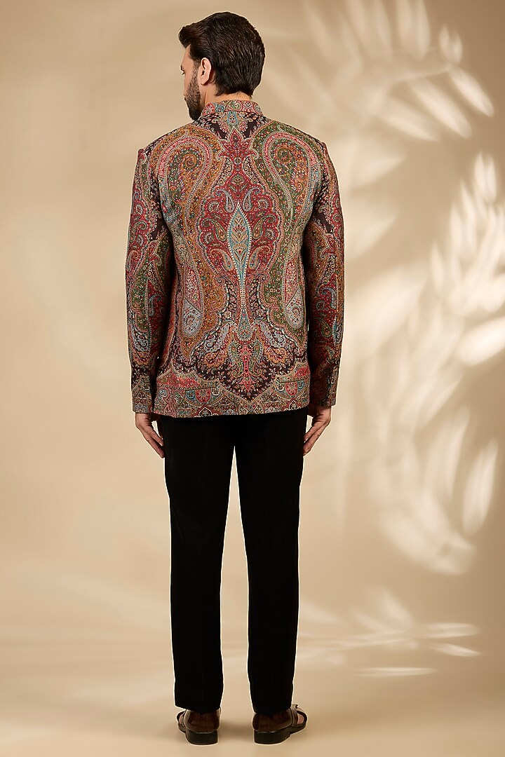 Black Viscose & Polywool Sherwani Set by TushPosh at Pernia's Pop Up Shop