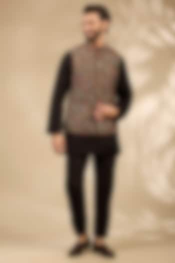 Black Viscose & Polyester Bundi Jacket Set by TushPosh at Pernia's Pop Up Shop