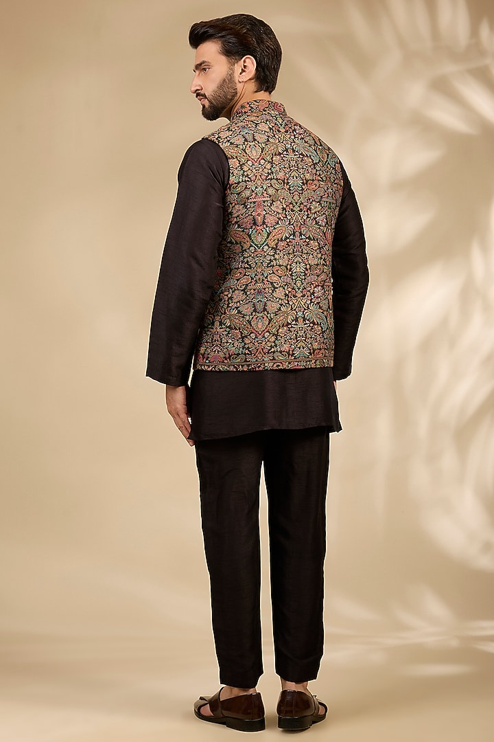 Black Viscose & Polyester Bundi Jacket Set by TushPosh at Pernia's Pop Up Shop