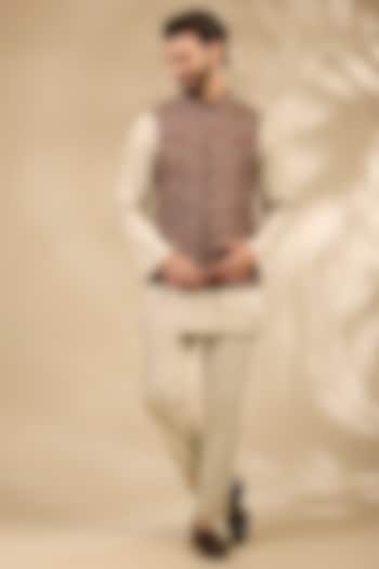 Beige Viscose & Polyester Bundi Jacket Set by TushPosh at Pernia's Pop Up Shop