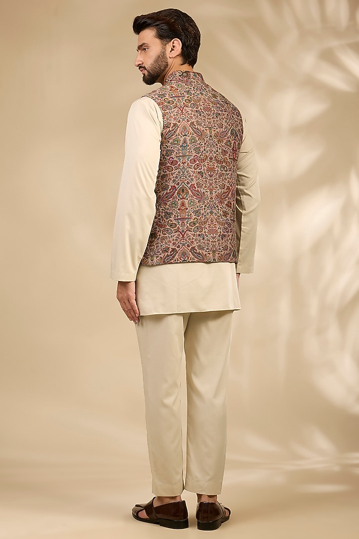 Beige Viscose & Polyester Bundi Jacket Set by TushPosh at Pernia's Pop Up Shop