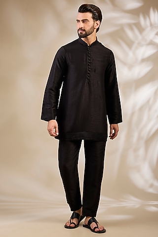 Black Viscose Kurta Set by TushPosh