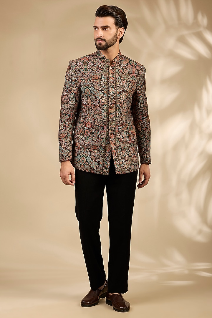 Black Viscose Bandhgala Set by TushPosh at Pernia's Pop Up Shop