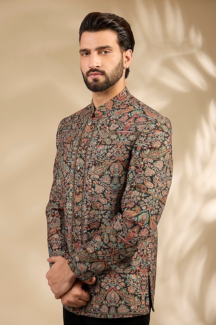 Black Viscose Bandhgala Set by TushPosh at Pernia's Pop Up Shop