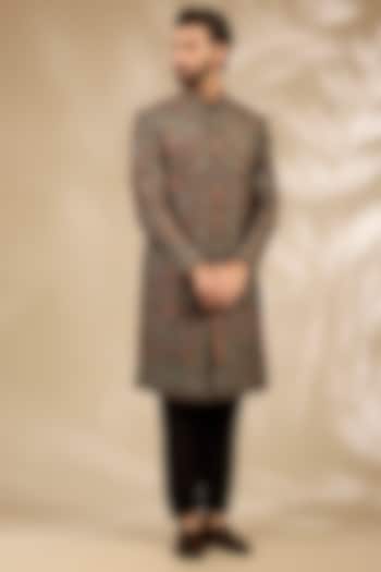 Black Viscose Wedding Sherwani Set by TushPosh at Pernia's Pop Up Shop