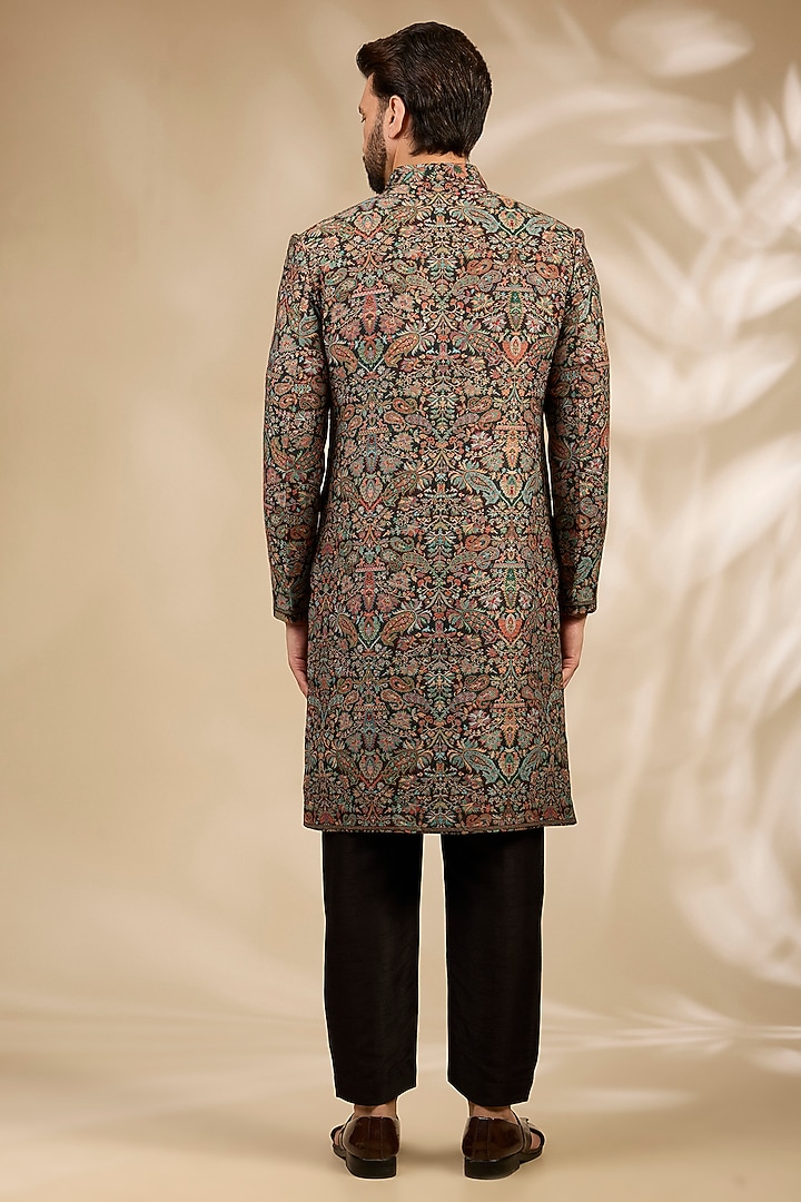 Black Viscose Wedding Sherwani Set by TushPosh at Pernia's Pop Up Shop
